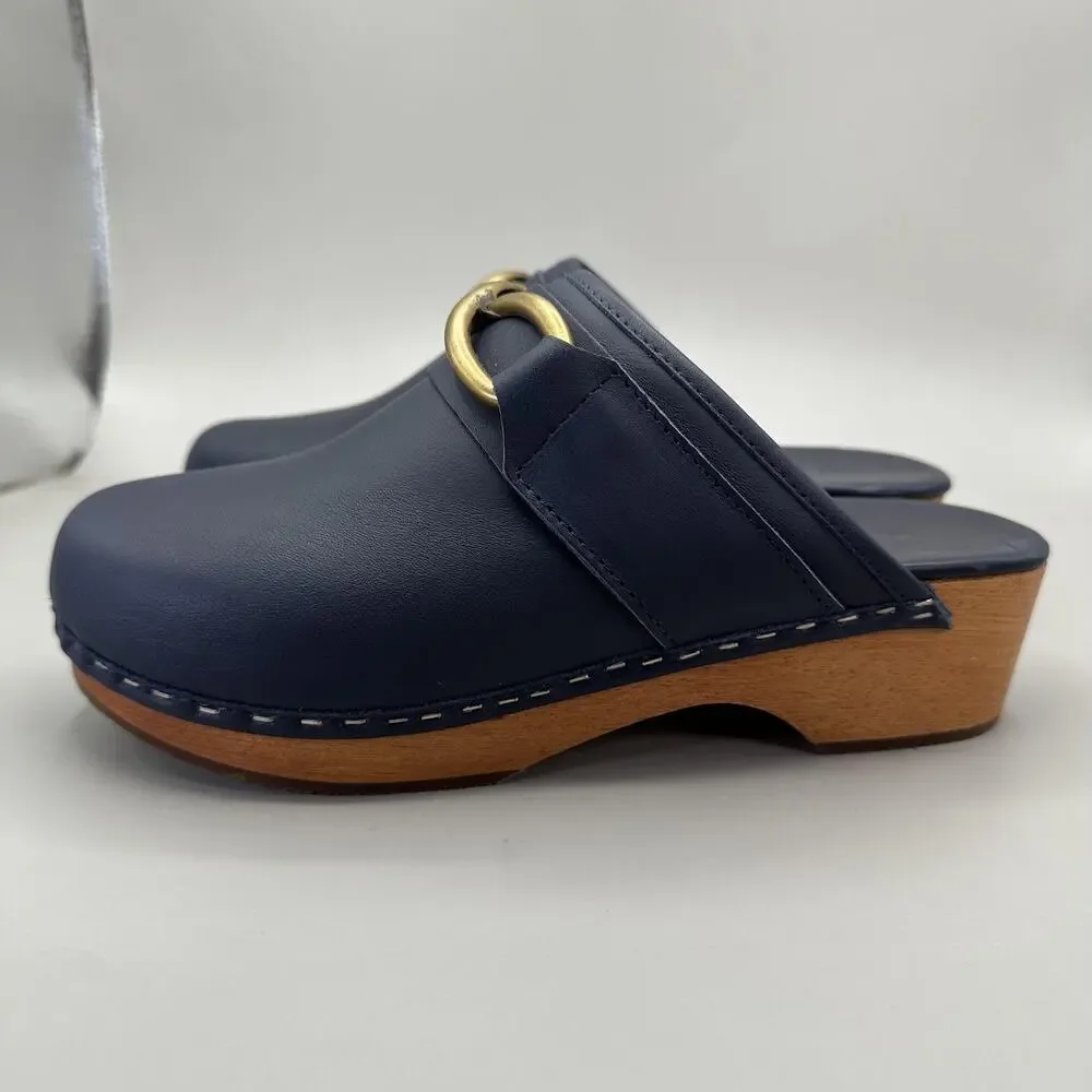 M.GEMI Miriam Clogs Mules Womens Size US 6/EU 36 Navy Calf Leather Made in Italy
